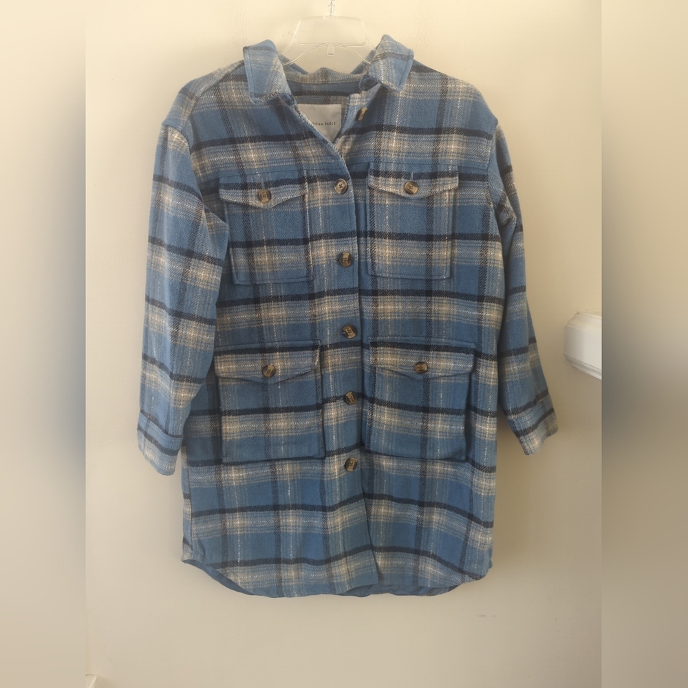 American Eagles Women's Barn Lined Button Up Brushed Jacket Size Small Blue